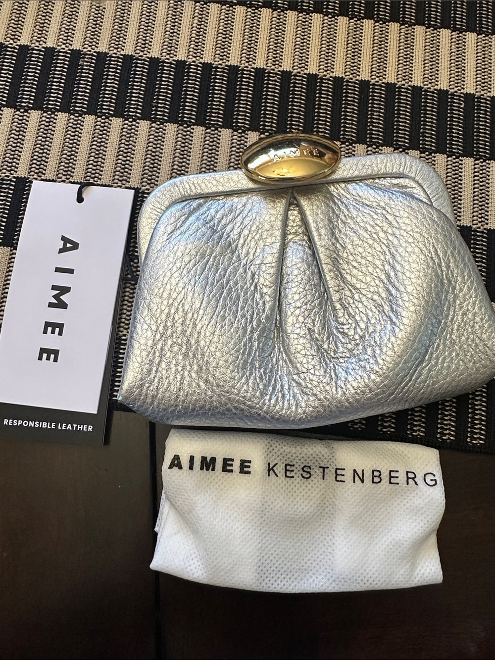 Aimee Kestenberg Metallic Silver Leather Kiss-Lock Clutch